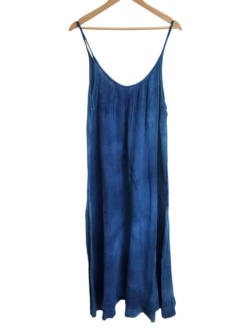 9Seed Resort Tulum Low Back Maxi Dress One Size Tie Dye Blue Lightweight Gauze